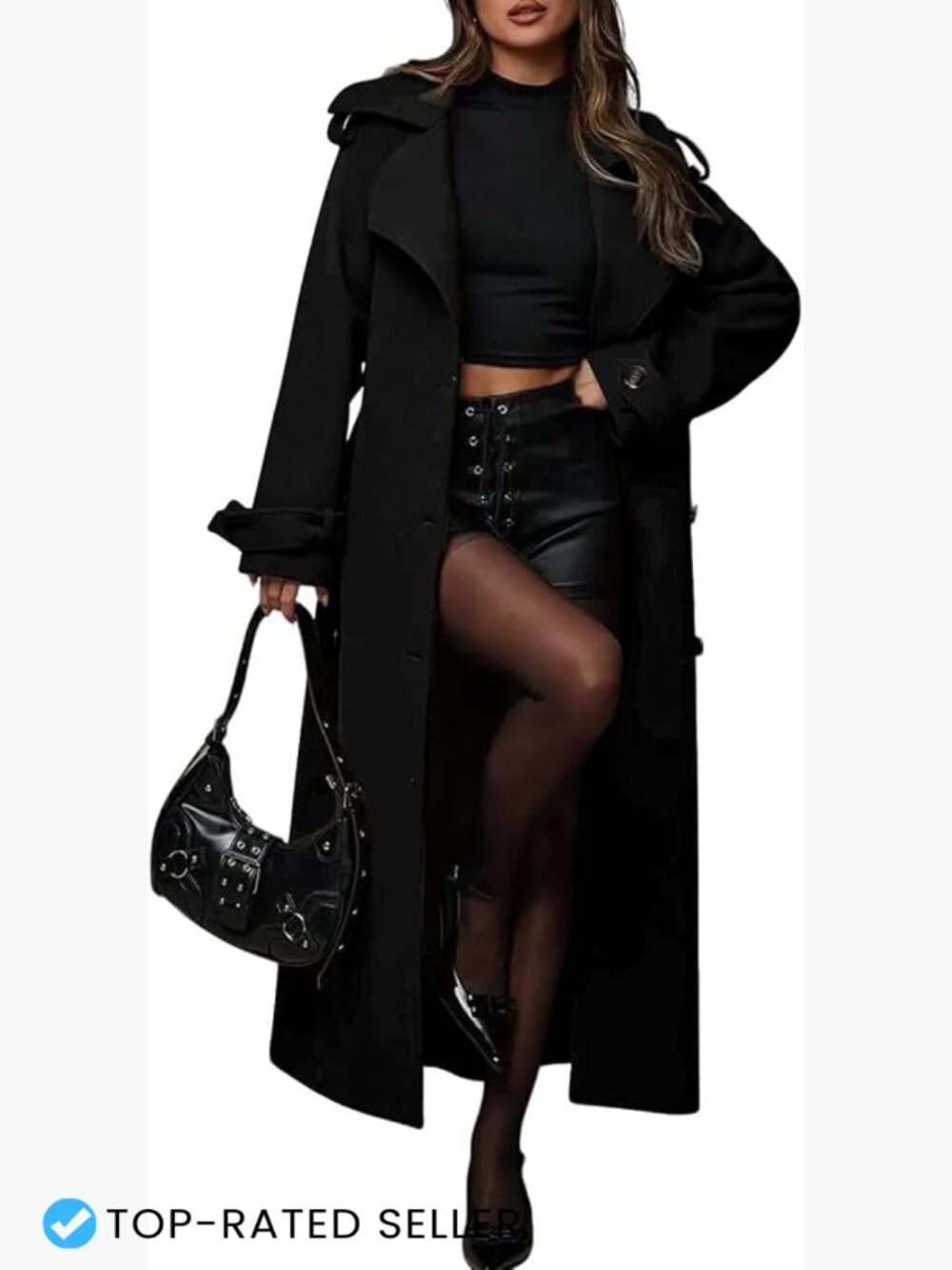 Double Breasted Midi Long Wool Blend Coat Business Casual Belted Overcoat
